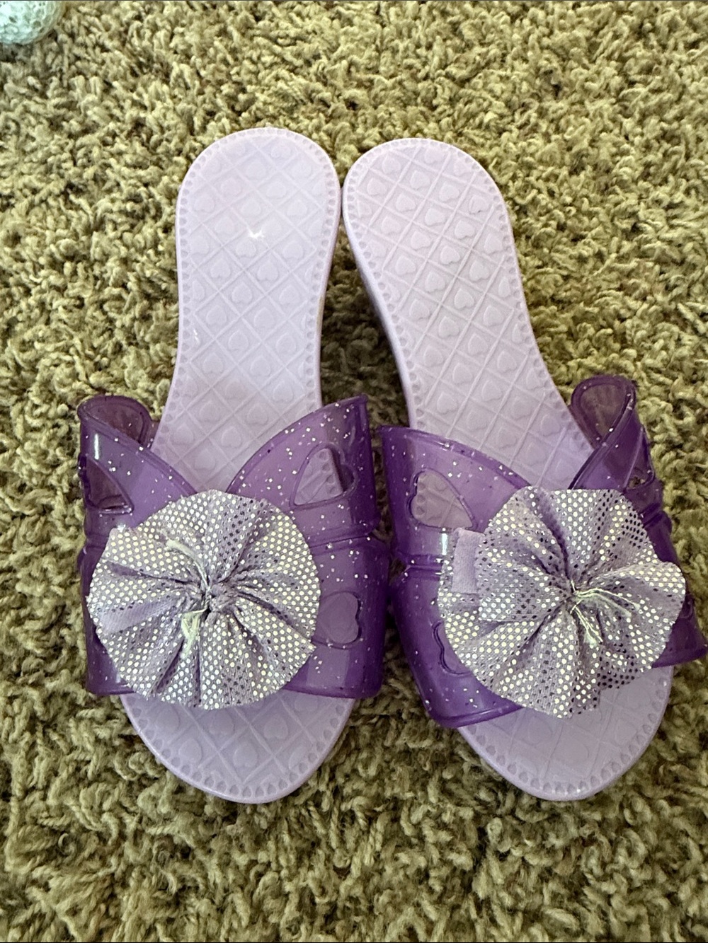 Purple Jelly Slide Sandals with Sparkle Rosettes